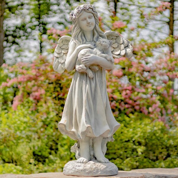 Angel Holding Cat Garden Sculpture 39" High